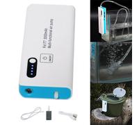 DAZZLEEX Pompe à air aérateur de pêche, alimenté par batterie, 3000 mAh, silencieux pour moto, clip réglable, chargement USB de la batterie au lithium, comprend une pierre à air et un tuyau flexible