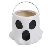 DAZZLEEX Pot de fleurs d'Halloween en résine avec poignée en métal pour décoration de maison, cour, blanc, petit 10 cm (taille unique)