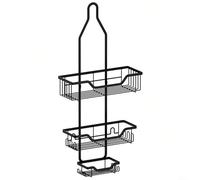 DAZZLEEX Support de pommeau de douche noir avec 3 paniers et 12 crochets pour rangement de salle de bain sans perçage 66 x 30 x 12 cm