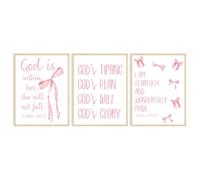Dazzlewall 3 Pièces Set Décoration Murale Chrétienne Rose, Affiche Verset Biblique Minimaliste & Nœud Coquette Pour Chambre Crèche 30x40 Cm Sans Cadre