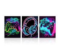 Dazzlewall 3 Pièces Set Décoration Murale Gaming Néon Rétro, Affiche Art Ligne Manette Casque Pour Chambre Adolescente Salle De Jeux 30x40 Cm Sans Cadre