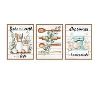 Dazzlewall 3 Pièces Set Décoration Murale Pâtisserie Ferme, Affiches Bake the World with Love Batteur & Ustensiles Bois Pour Cuisine Boulangerie 30x40 Cm Sans Cadre