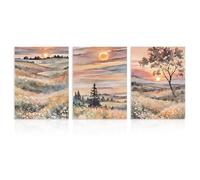 Dazzlewall 3Pcs Aquarelle Paysage Art Mural, Fleur Sauvage Montagne Lever de Soleil Impression D’Œuvres D’Art, Coucher de Soleil Nature Paysage Décoration Murale pour Salon, 12x16 pouce Non Encadré