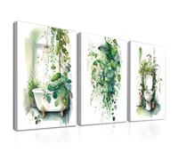 Dazzlewall 3Pcs Encadré Botanique Salle de Bain Art Mural Affiches, Vert Sauge Feuilles Tropicales Impressions pour Salle de Bain Buanderie Décor 12x16 in