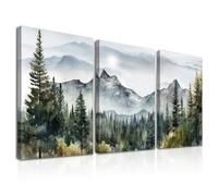 Dazzlewall 3Pcs Encadré Mural Art Décor Forêt Montagne Aquarelle Peinture Forêt Nature Moderne Paysage Affiche Pour Bureau Chambre Salon Décor 12x16 in