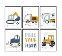 Dazzlewall 6Pcs Affiches d'art mural de camions de construction, Citations motivantes pour chambre de garçonnet 8x10 pouces sans cadre