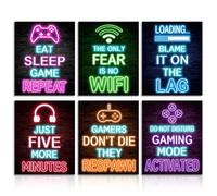 Dazzlewall 6Pcs Affiches d'art mural de jeux vidéo, Décoration néon pour chambre d'adolescent 8x10 pouces sans cadre