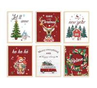 Dazzlewall 6Pcs Rouge Blanc Noël Impression Murale, Arbre de Noël Élan Affiche Impression Ornement de Noël pour la Maison Salon Chambre Peinture Murale Sur Toile, 20x25 cm Sans Cadre