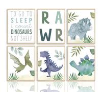 Dazzlewall Affiche Art Mural Aquarelle Dinosaure en Toile, Tableau Décoration Murale Dinosaur Rawr pour Chambre d'Enfants 20x25 cm Sans Cadre, Lot de 6
