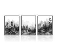 Dazzlewall Affiche Décorative Murale Montagne Forêt Brumeuse Affiche Murale Paysage Forêt Noire Blanche pour Chambre à Coucher Décoration Salon 12x16 in Sans Cadre Lot de 3