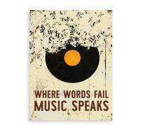 Dazzlewall Affiche Disque Vinyle Vintage, Décoration Murale Rétro « Quand Les Mots Manquent, La Musique Parle » Pour Amateur De Musique Chambre Bureau 30x40 Cm Sans Cadre
