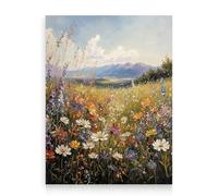 Dazzlewall Affiche Paysage Impressionniste, Tableau Toile Montagne Fleurs Sauvages Campagne Pour Salon Chambre 30x40 Cm Sans Cadre