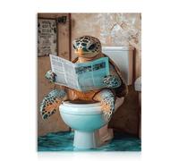 Dazzlewall Affiche Tortue Drôle, Décoration Murale Animal Humoristique Lisant Le Journal Pour Salle De Bain Toilette 30x40 Cm Sans Cadre