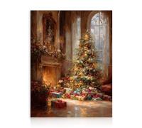 Dazzlewall Arbre de Noël Art Mural, Peinture À L’Huile Piles de Cadeaux Cheminée Oeuvre D’Art Imprimer Arbre de Noël de Luxe Décor pour la Maison Cadeaux pour Lui Elle, 30x40 cm Sans Cadre