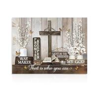 Dazzlewall Art Mural Chrétien Rustique, Religieux Bible Croix Floral Décoration Murale Vintage Papillon Coton Fleur Impression pour la Prière Maison Salon 16x12 pouce Non Encadré