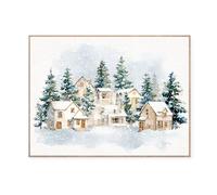 Dazzlewall Art Mural D’Hiver, Paysage de Campagne Confortable Oeuvre Imprimer Forêt Enneigée Noël Décoration Murale pour Chambre Salon Salle de Bain, 40x30 cm Sans Cadre