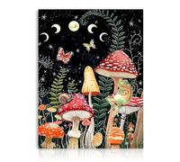 Dazzlewall Art Mural de Champignon et Grenouille Fantaisiste, Impressions sur Toile de Phase de la Lune Céleste Vibrante et de Papillon pour Chambre et Salon 12x16 pouces sans Cadre