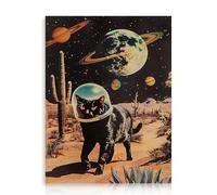 Dazzlewall Art Mural de Chat Drôle, Impressions d'Art de Chat Astronaute Spatial Vintage Fantaisiste dans le Désert Sci-Fi pour Chambre et Salon 12x16 pouces sans Cadre