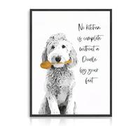 Dazzlewall Art mural de cuisine avec chien drôle, Affiche mignonne de chien en noir et blanc pour cuisine salle à manger 12x16 pouces sans cadre