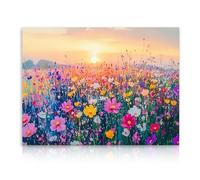 Dazzlewall Art Mural de Fleurs Sauvages Vibrantes, Impressions sur Toile de Champ de Fleurs au Levé du Soleil Coloré pour Chambre et Salon 12x16 pouces sans Cadre