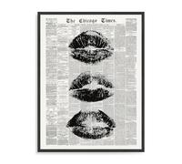 Dazzlewall Art Mural de Journal Vintage, Impressions sur Toile de Mode Moderne d'Empreinte de Lèvres Noir et Blanc pour Chambre de Jeune Fille et Salon 12x16 pouces sans Cadre