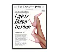 Dazzlewall Art Mural de Mode Féminisme, Impressions sur Toile de La Vie Est Meilleure en Talons Hauts Roses de Style Journal Vintage pour Chambre de Jeune Fille et Salon 12x16 pouces sans Cadre