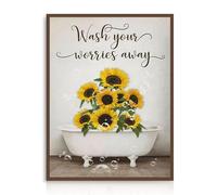 Dazzlewall Art Mural de Salle de Bains Tournesol Joyeux, Affiche de Baignoire Florale avec Citation Lave Tes Soucis Loin 12x16 pouces sans Cadre