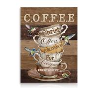 Dazzlewall Art Mural de Tasse de Café Vintage Rustique, Tasses Empilées avec Colibris pour Bar à Café, Cuisine et Salle à Manger 12x16 pouces sans Cadre