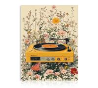 Dazzlewall Art Mural de Tourne-Disque Boho, Impressions de Champ Floral Coloré et Tourne-Disque Jaune Vintage 12x16 pouces sans Cadre