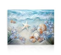 Dazzlewall Art Mural en Toile Vagues de l'Océan Tableau Coquillages et Etoiles de Mer, Affiche de Plage Océanique pour Salle de Bain Chambre Salon 30x40 cm Sans Cadre