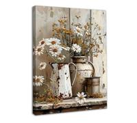 Dazzlewall Art Mural Marguerite Rustique Décoration Murale Salle de Bain Ferme, Tableau Mural Vintage en Toile pour Chambre Salle de Bain 30x40 cm (Marguerite Encadrée)