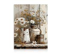 Dazzlewall Art Mural Marguerite Rustique Décoration Murale Salle de Bain Ferme, Tableau Mural Vintage en Toile pour Chambre Salle de Bain 30x40 cm (Marguerite des champs)