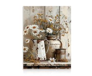 Dazzlewall Art Mural Marguerite Rustique Décoration Murale Salle de Bain Ferme, Tableau Mural Vintage en Toile pour Chambre Salle de Bain 30x40 cm (Marguerite des champs)