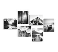 Dazzlewall Art Mural Noir et Blanc, Affiche en Toile de Scènes de Montagne, Tableau Décoration Murale Moderne pour Salon Chambre 20x25 cm Sans Cadre, Lot de 6