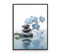 Dazzlewall Art Mural Zen Serein, Impressions sur Toile d'Orchidée Bleue Apaisante et de Pierres Empilées pour Yoga, Méditation, Spa, Bureau, Chambre et Salon 12x16 pouces sans Cadre