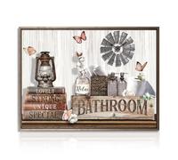 Dazzlewall Décoration Murale de Salle de Bain Ferme, Art Mural Rustique Fleur de Coton et Papillon, Tableau de Signes pour Salle de Bain 30x40 cm Sans Cadre