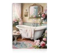Dazzlewall Décoration Murale de Salle de Bains Élégante, Œuvre d'Art de Baignoire sur Thème de Roses Roses Romantiques pour Décoration de Salle de Bains et de Toilette 12x16 pouces sans Cadre