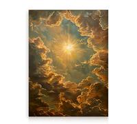 Dazzlewall Décoration Murale Soleil Or Vintage Ciel, Oeuvre Paysage Nuage Soleil Éclatant Rêveur Pour Salon Chambre 30x40 Cm Sans Cadre