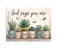 Dazzlewall Décoration Murale Verset Biblique Chrétien Ferme, Affiche Rustique Succulente « Dieu Dit Que Tu Es » Pour Chambre Salle De Bain 30x40 Cm Sans Cadre