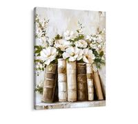 Dazzlewall Encadré Art Floral et Livres, Impressions sur Toile Vintage de Bibliothèque pour Bureau, Chambre, Salon & Salle de Lecture 12x16 pouces