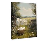 Dazzlewall Encadré Art Mural de Jour de Lessive Style Fermier, Impressions de Champ Floral Idyllique et Campagne Rustique pour Buanderie 12x16 pouces