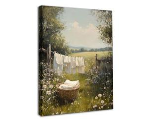 Dazzlewall Encadré Art Mural de Jour de Lessive Style Fermier, Impressions de Champ Floral Idyllique et Campagne Rustique pour Buanderie 12x16 pouces