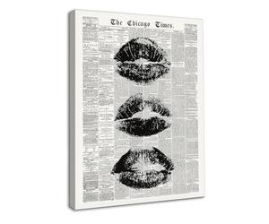 Dazzlewall Encadré Art Mural de Journal Vintage, Impressions sur Toile de Mode Moderne d'Empreinte de Lèvres Noir et Blanc pour Chambre de Jeune Fille et Salon 12x16 pouces