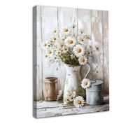 Dazzlewall Encadré Art Mural de Marguerite Vintage Rustique, Impression Botanique pour Décoration de Salle de Bains Style Fermier et de Salon 12x16 pouces