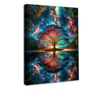 Dazzlewall Encadré Art Murale Abstraite de l'Arbre de Vie, Reproduction Colorée d'une Peinture de Forêt Fantastique pour la Décoration de Chambre ou Salon 30x40 cm
