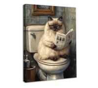 Dazzlewall Encadré Chat Drôle Sur les Toilettes Impression D’Art Murale, Affiche de Décoration de Salle de Bain Vintage 12x16 in, Cadeau Humoristique D’Amoureux des Chats