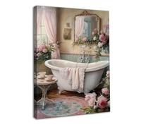 Dazzlewall Encadré Décoration Murale de Salle de Bains Élégante, Art d'Art de Baignoire sur Thème de Roses Roses Romantiques pour Décoration de Salle de Bains et de Toilette 12x16 pouces