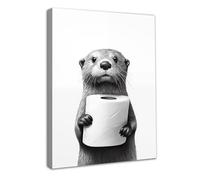 Dazzlewall Encadré Drôle Salle de Bain Art Mural Affiche Mignon Loutre Tenant Du Papier Toilette, Noir Et Blanc Image D’Animal pour Salle de Bain Toilette Décor 12x16 in