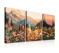 Dazzlewall Encadré Ensemble de 3 Arts Murales de Style Boho Représentant des Montagnes Fleuries, Imprimés de Paysages Floraux Abstraits pour la Décoration de Chambre ou Salon 30x40 cm