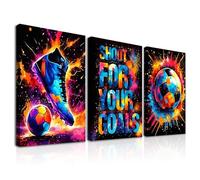 Dazzlewall Encadré Ensemble de 3 Arts Murales Graffiti sur le Thème du Football, Posters Sportifs Inspirants pour la Décoration de Chambre d'Adolescent 30x40 cm